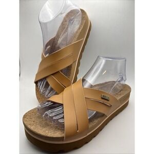 Reef Women's Kaia Cross Natural Tan Slide Sandals Size 8 Casual Beach Summer